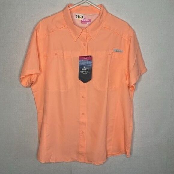 NWT Habit UPF40+ Vented Short Sleeve Button Up Shirt Women Size 2XL Peach Orange - Picture 10 of 12